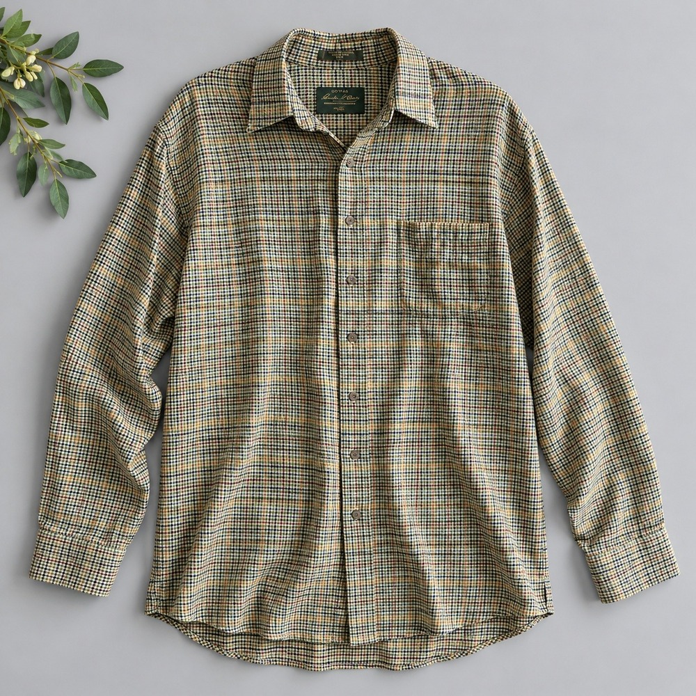 Orvis Button Down Shirt Multi Color Plaid Cotton Wool Blend Tall XLT